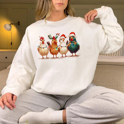 Teesdily | Christmas Chicken Light Shirt, Santa Chicken T-shirt, Farm Animal Sweatshirt, Christmas Farm Hoodie Mug, Chicken Lover Gift