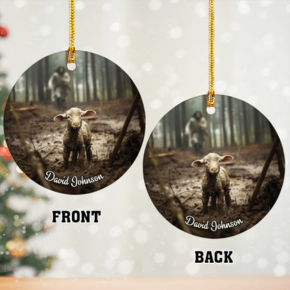 Teesdily | Customized Jesus Lamb Of God Christmas Ornament, Jesus Runs Towards Lost Lamb Christian Ornament, Jesus Lover Gift