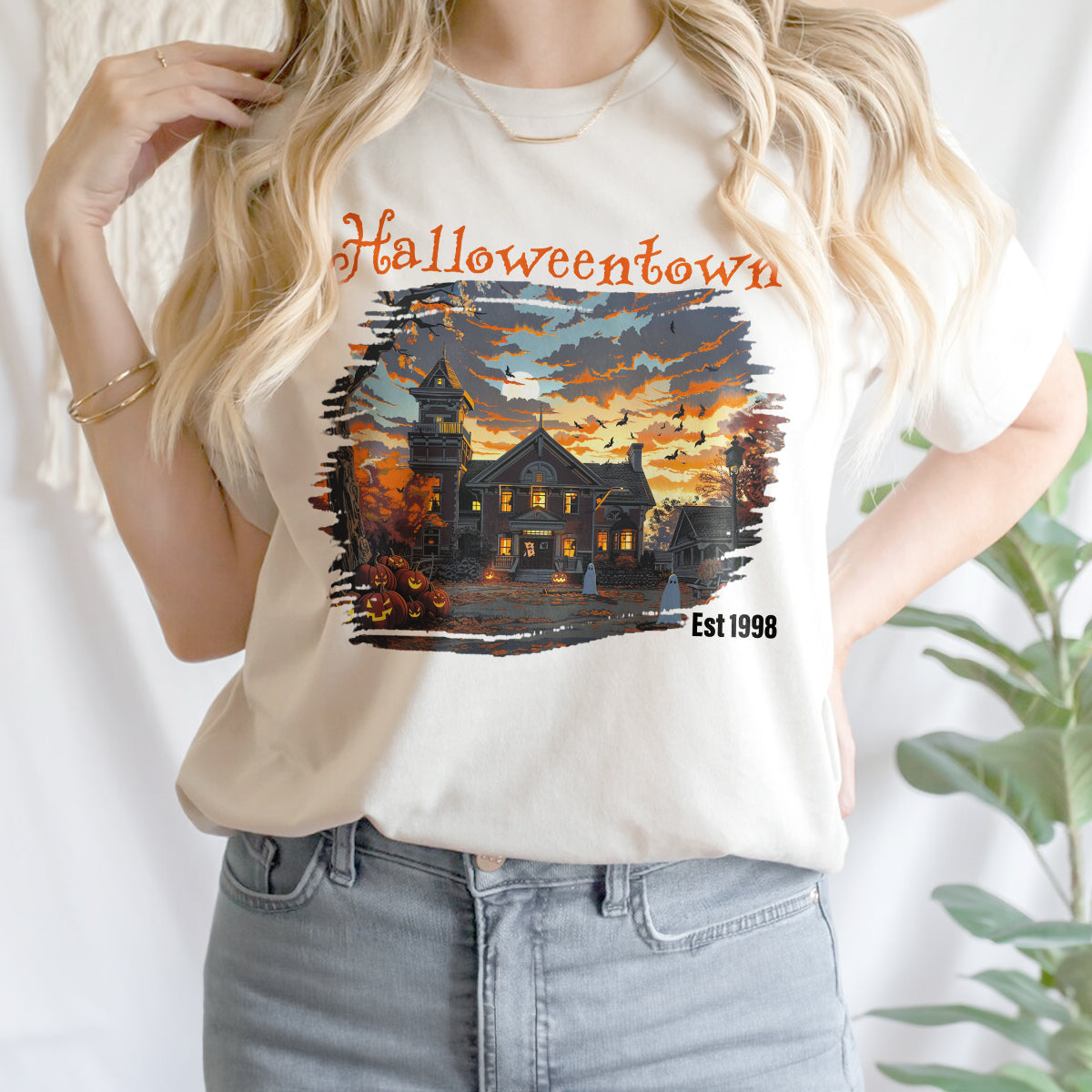 Teesdily | Halloween Town Shirt, Halloween Est 1998 Pumpkin Shirt, Halloween Sweatshirt Hoodie Mug, Retro Halloween Witch Boo, Halloween Gifts