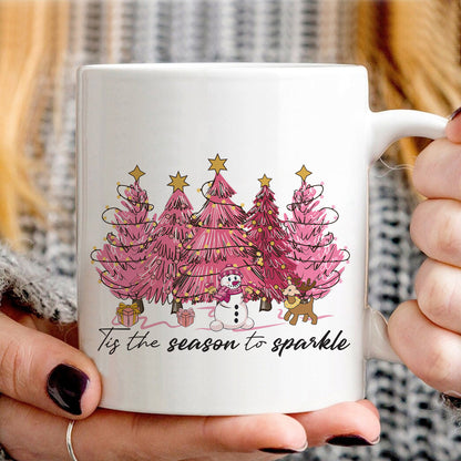 Teesdily | Pink Christmas Tree Snowman Christmas Shirt, Tis The Season To Sparkle Tee Sweatshirt Hoodie Mug, Christmas Gift