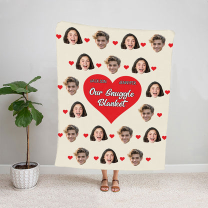 Teesdily | Couple Funny Customize Blankets With Photos Our Snuggle Blanket Custom Blanket With Face Cute Gift For Valentine Anniversary Christmas