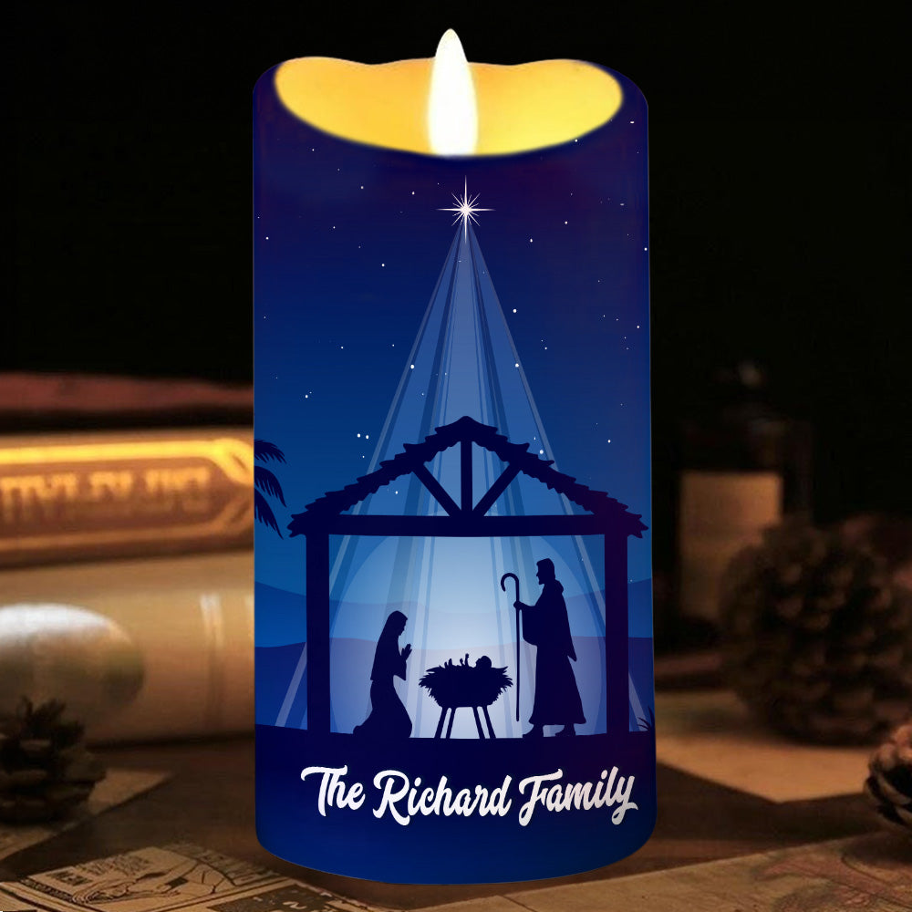 Teesdily | Custom Christmas Nativity Scene LED Candle Without Battery, Holy Night Birth Jesus, Christ Religious Christmas Gift