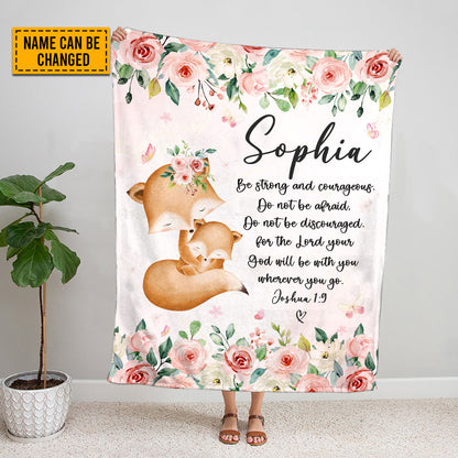 Teesdily | Fox Mom And Kid Personalized Fleece Blanket, God Verse Baby Blanket Gift, Baby Toddler Blanket, Floral Nursery Decor, Baby Shower Gifts