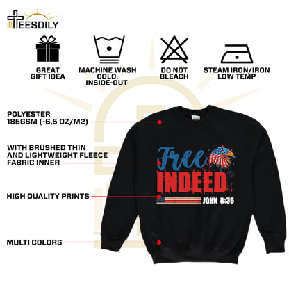 Teesdily | Christian 4th Of July Patriotic Shirt, Free Indeed John 8:36 Bible Verse Hoodie, American Flag Eagle Mug Cup, Happy Independence Day Gift