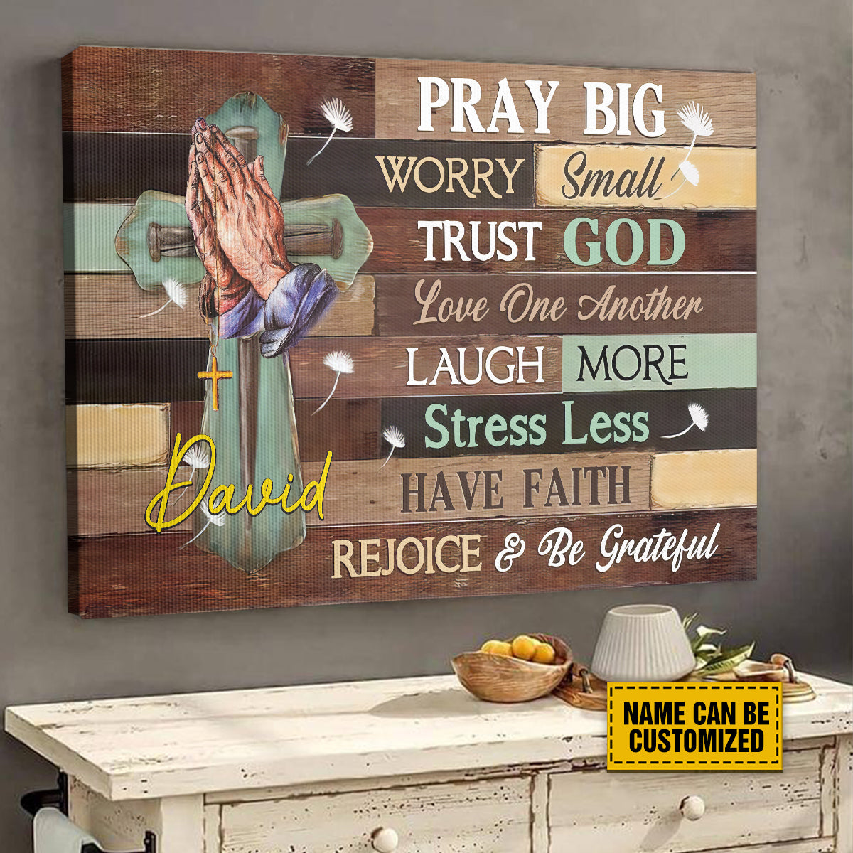 Teesdily | Customized Jesus Cross Hand Praying Poster, Pray Big Worry Small Trust God Christian Canvas, Christian Decor, Religious Poster Canvas