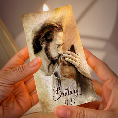 Teesdily | Customized Jesus With Dogs Memorial Led Candle, Pet Sympathy Gift, Dog Mom Gift, Memorial Dog Led Candle