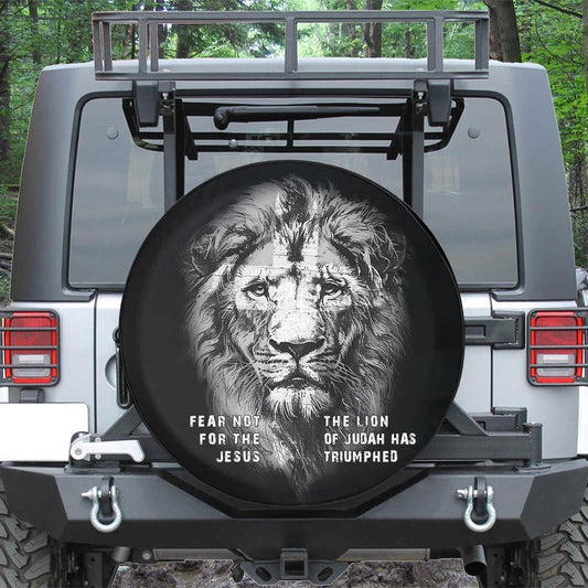 Teesdily | Lion Of Judah Spare Tire Cover, The Lion Of Judah Has Triumphed Wheel Cover, Christian Car Accessories Spare Tire Cover 27"-34"