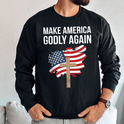 Teesdily | Jesus Cross Patriotism American Shirt, Make America Godly Again Jesus Shirt, Independence Day Unisex Tshirt Hoodie Sweatshirt Mug