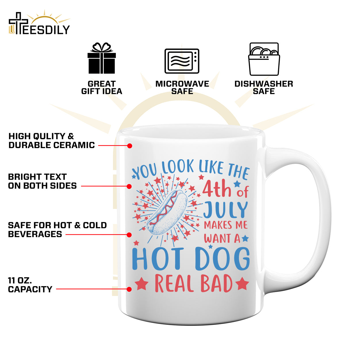 Teesdily | Hotdog Funny Independence Day Shirt, You Look Like The 4th Of July Sweatshirt Hoodie Mug, Retro Vintage America