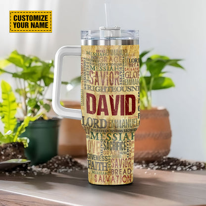 Teesdily | Personalized God's Words 40 oz Tumbler With Handle, Jesus Christ Vintage Travel Tumbler, Christian Faith Gift, 40oz Custom Tumbler