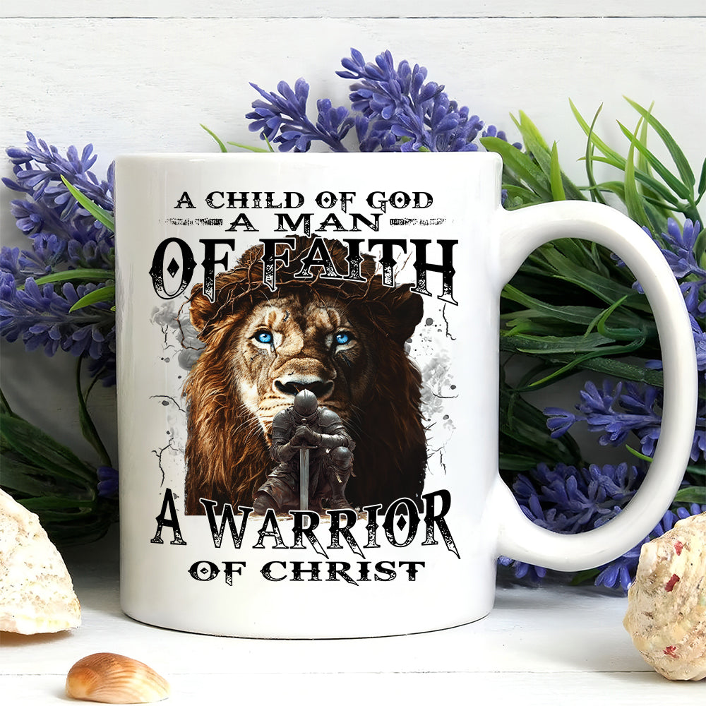 Teesdily | Jesus Warrior Knight Lion Shirt, A Warrior Of Christ Sweatshirt, A Child Of God Hoodie Mug, Man Of Faith Religious Tee