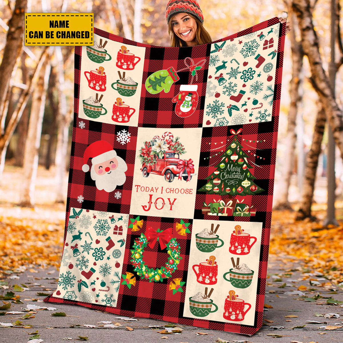 Teesdily | Christmas Pattern Personalized Fleece Blanket Christmas Theme Vintage Sherpa Blanket Today I Choose Joy Xmas Holiday Warm Blanket Gifts