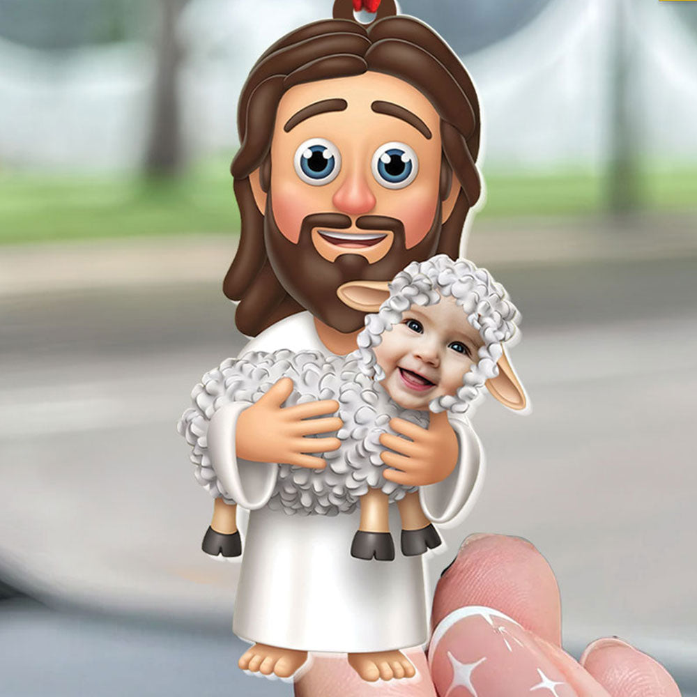 Teesdily | Customized Jesus Lamb Of God Christmas Acrylic Ornament, Jesus Holding Sheep Xmas Ornament, Jesus Lover Gift