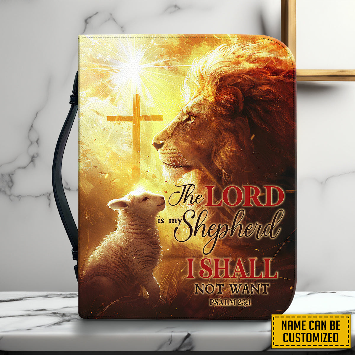 Teesdily | Personalized Jesus Lamb Cross The Lion Of Judah Bible Cover, The Lord Is My Shepherd Bible Verse, Lamb Of God Bible Bag, Jesus Lovers Gift