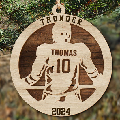 Teesdily | Customized Hockey Ornament, Hockey Player Ornament, 2 Layer Wooden Sports Team Ornament Christmas, Hockey Lover Gifts