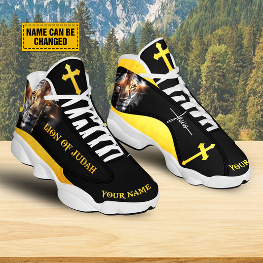 Teesdily | Personalized Jesus Christ Lion Of Judah Basketball Shoes, Jesus Cross Lion Running Shoes, Jesus Lovers Gift,jesus Shoes With Thick Soles