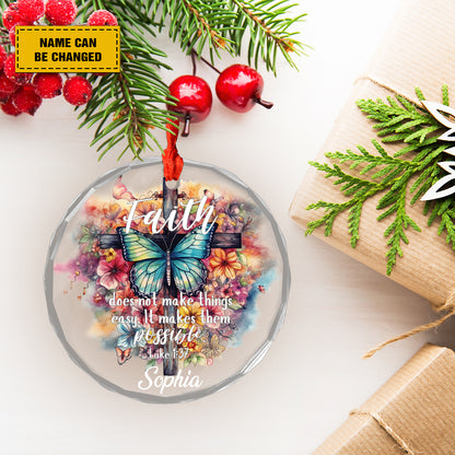 Teesdily | Custom Jesus Cross Butterfly Ornament Christmas, Faith Does Not Make Things Easy It Makes Them Possible Ornament, Christ Flower Ornaments