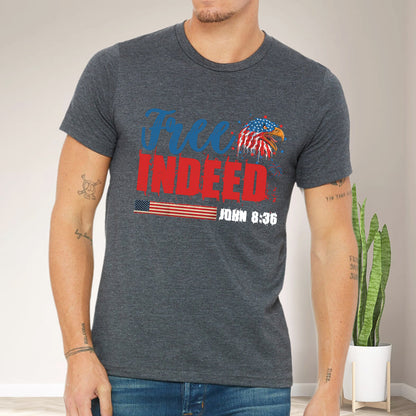 Teesdily | Christian 4th Of July Patriotic Shirt, Free Indeed John 8:36 Bible Verse Hoodie, American Flag Eagle Mug Cup, Happy Independence Day Gift