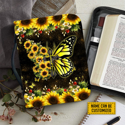 Teesdily | Customized Sunflower Butterfly Bible Book Cover, Jesus Faith Bible Carrier, Christian Bible Purse, God Believer Bible Holder Gifts