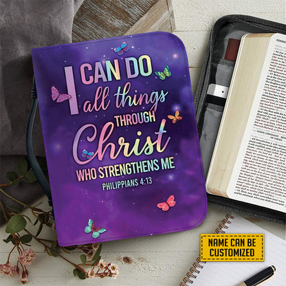 Teesdily | Customized God Butterfly Colorful Bible Cover, I Can Do All Things Through Christ, Jesus Believer Gifts, Inspirational Gifts For Women