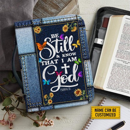 Teesdily | Sunflower Jean Print Personalized Bible Cover, Be Still And Know That I Am God Bible Cases, Christian Women Gifts, Bible Cover With Handle