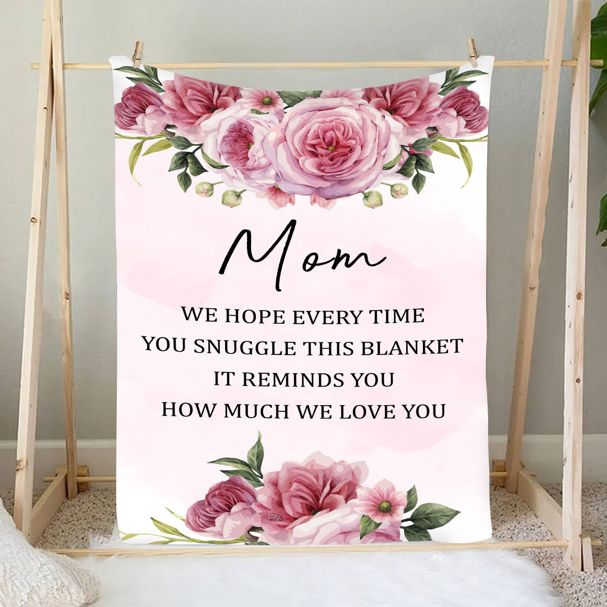 Teesdily | Mom Peony Fleece Blanket Mom We Hope Every Time You Snuggle This Blanket Warm Blanket Mothers Day Gift From Kid Son Daughter