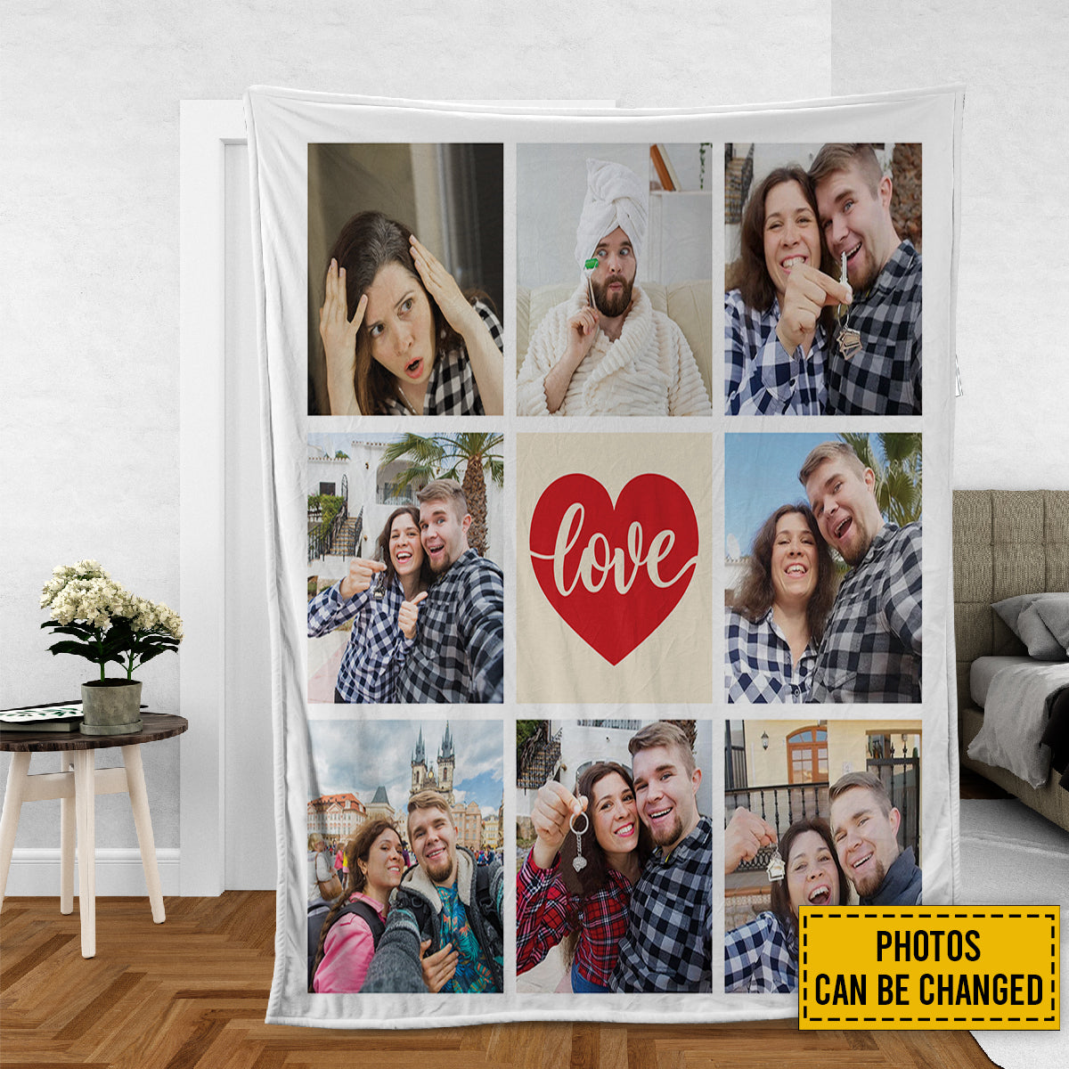 Teesdily | Love Customized Blanket With Picture Collage Keepsake Throw Christmas Xmas Birthday Anniversary Wedding Valentines Gift For Family Friends