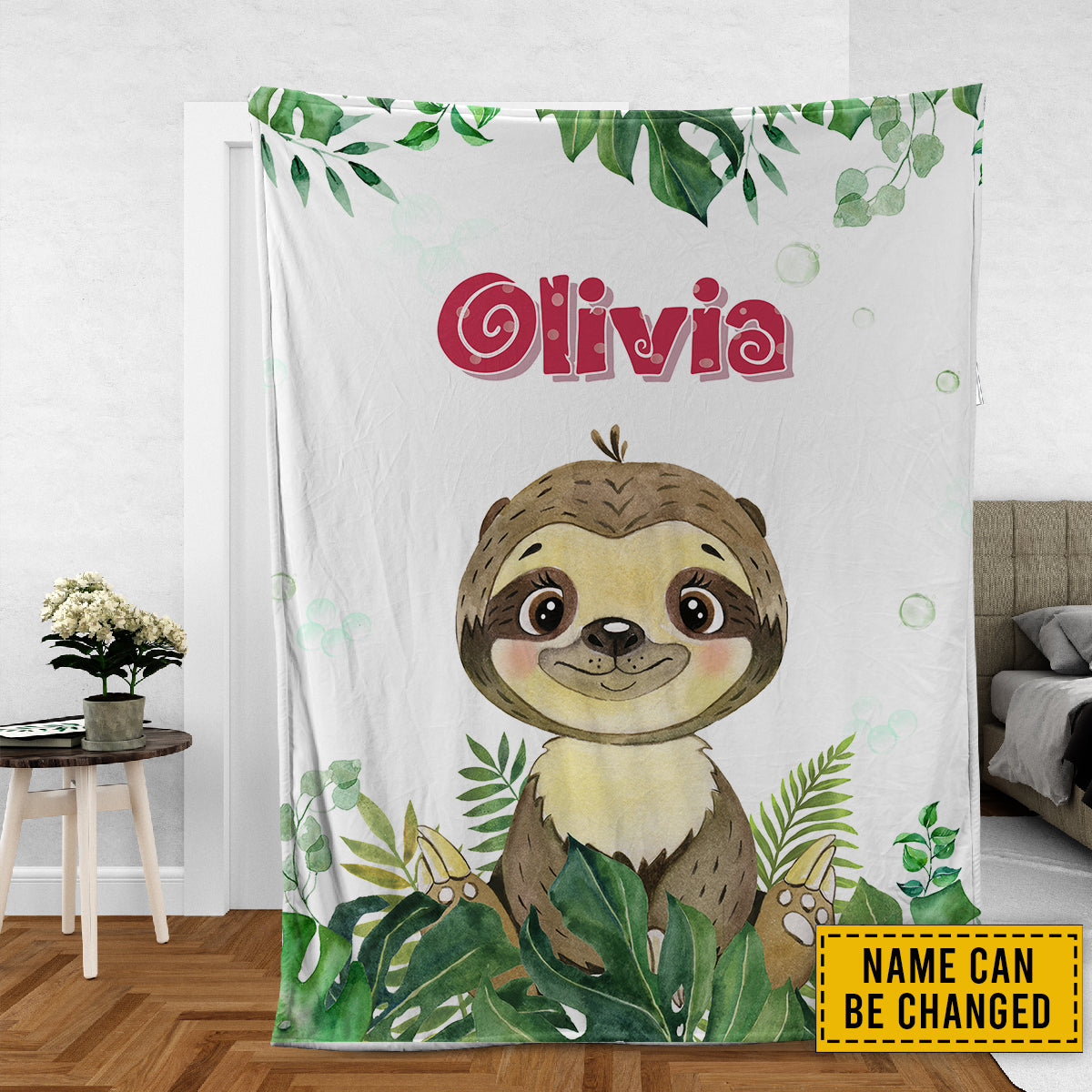 Sloth Custom Blanket For Baby, Personalized Safari Blanket, Personalized Kids Throw Blanket, Animal Lover Gifts, Nursery Bedroom Decor