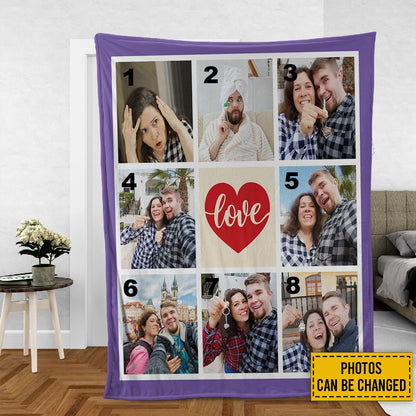 Teesdily | Love Customized Blanket With Picture Collage Keepsake Throw Christmas Xmas Birthday Anniversary Wedding Valentines Gift For Family Friends