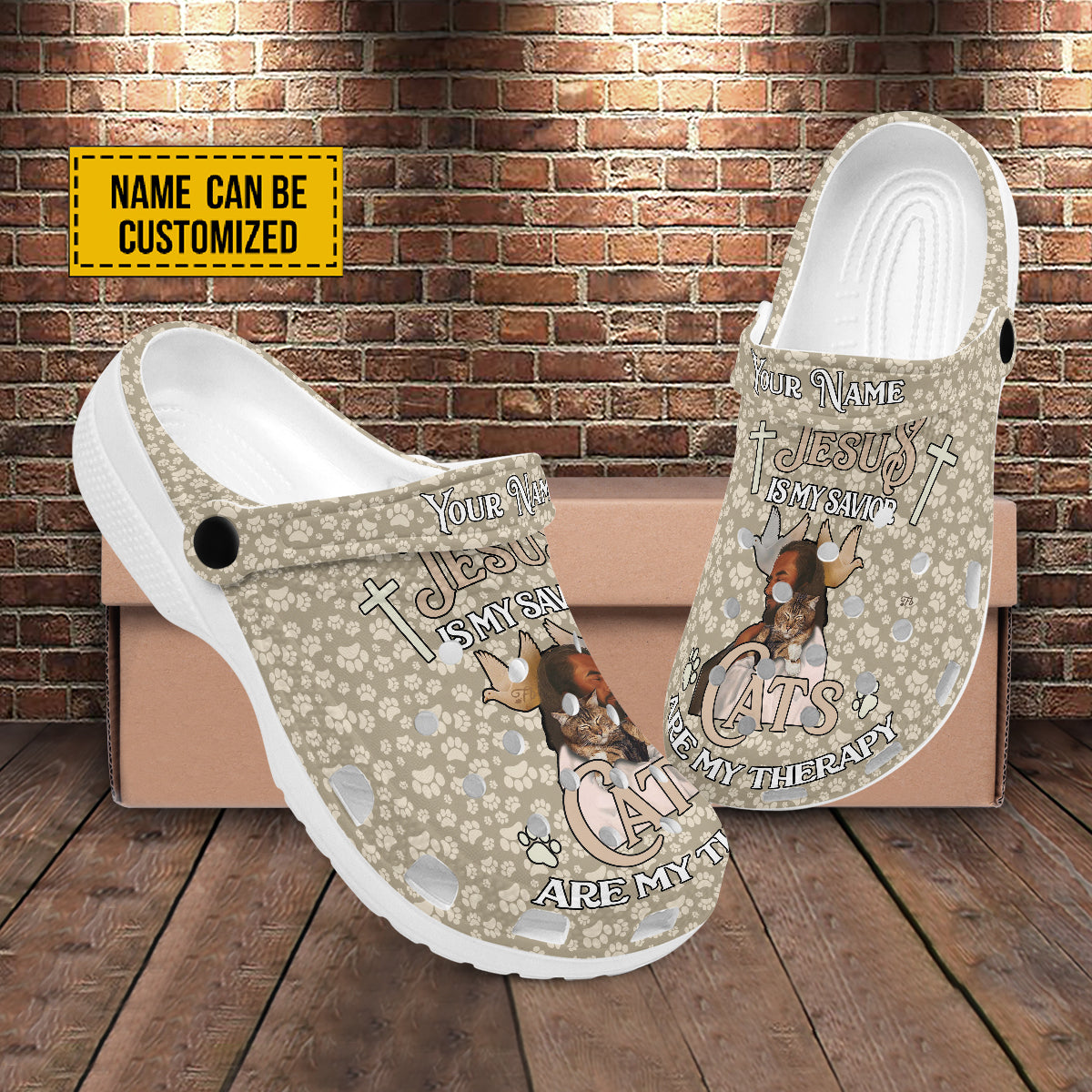 Teesdily | Jesus Is My Savior Cats Are My Therapy Customized Clogs Shoes, Gift For Jesus Lovers, God Faith Believers, Christian Gifts, Gift For Cat Lovers, Kid & Adult Unisex Clogs Shoes Eva