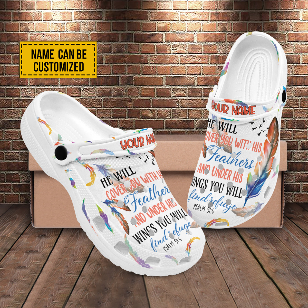 Teesdily | He Will Cover You With His Feathers And Under His Wings Customized Clogs, Gift For Jesus Lovers, God Faith Believers, Christian Gifts, Kid & Adult Unisex Clogs Shoes Eva