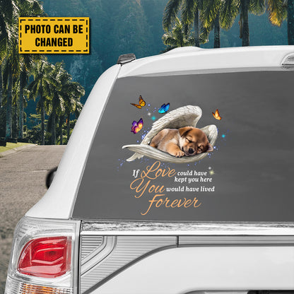 Teesdily | Customized Photo Pet Loss Memorial Car Vinyl Decal, Sleeping Pet Angel Sticker, Lovely Dog Angel Wings, Pet Lovers Gift