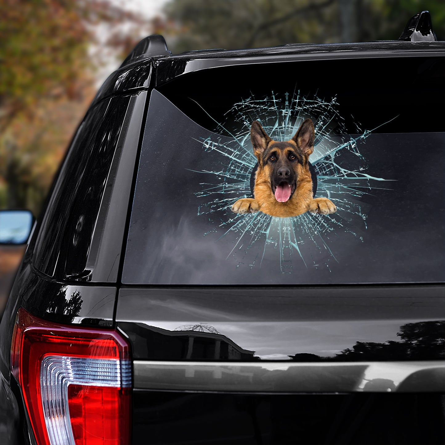 Teesdily | German Shepherd Broken Car Window Decal Dog Stickers Car Decal Sticker German Shepherd Dog Lover Window Sticker Gifts