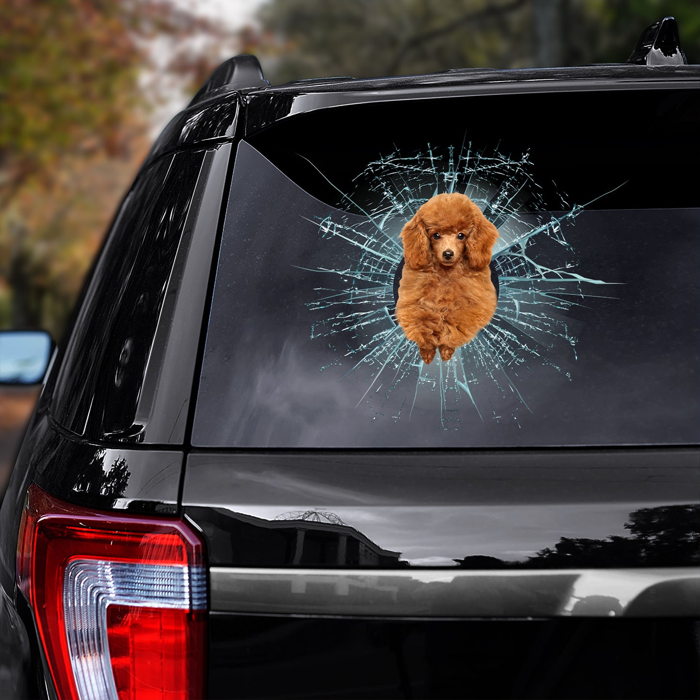 Teesdily | Toy Poodle Dog Stickers Car Decal Toy Poodle Broken Glass Dog Decals For Trucks Car Decor Dog Lover Gifts