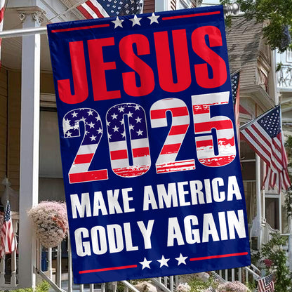 Teesdily | Jesus American Flag, Jesus 2024 Make America Godly Again House Garden Flag, Patriotic Flags, Independence Day Outdoor Decor Gifts