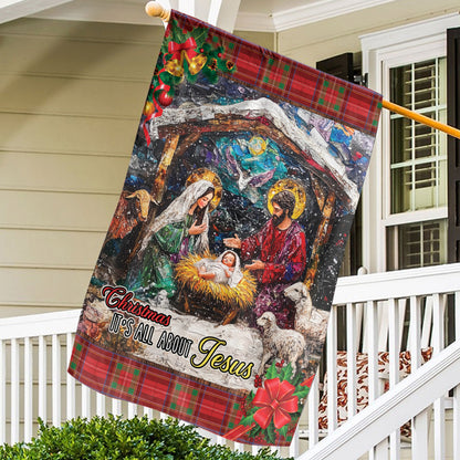 Teesdily | Christmas Jesus Garden Flag, Christmas It's All About Jesus Christian House Flag, Christmas Flag