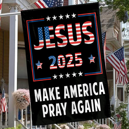 Teesdily | American Flag House Flag, Jesus 2024 Make America Pray Again Garden Flag With Stand, Jesus Home Decoration, Christian Patriotic Flag Gifts