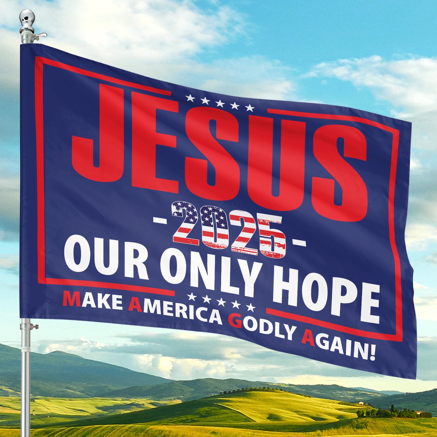 Teesdily | American Flag Jesus House Flag, Jesus 2025 Our Only Hope Make America Godly Again Garden Flag, Patriotic Flag, Outdoor Decor Gifts