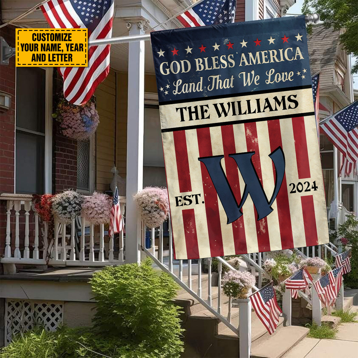 Teesdily | Customized American Flag Jesus House Flag, God Bless America Land That We Love Garden Flag, Patriotic American Flag