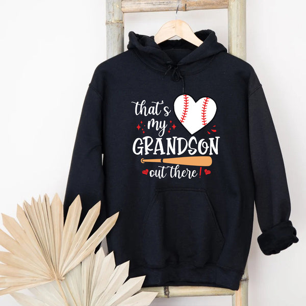 Teesdily | Baseball Grandma Shirt, That's My Grandson Out There Tops, Mothers Day Gift, Sporty Nana Streetwear Clothing Unisex Tshirt Hoodie Sweatshirt Size S-5XL / Mug 11-15Oz