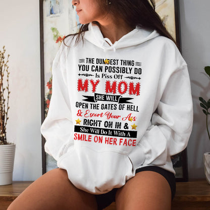 Teesdily | Mom Mother Day Shirt, Piss Off My Mom She Will Open The Gates Of Hell Tops, Humor Gift For Mom Unisex Tshirt Hoodie Sweatshirt Mug