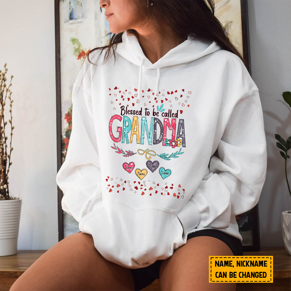 Teesdily | Grandma Personalized Kids Name Shirt, Blessed To Be Called Grandma Hoodie Sweatshirt Mug, Grandmom Mothers Day Custom Gifts