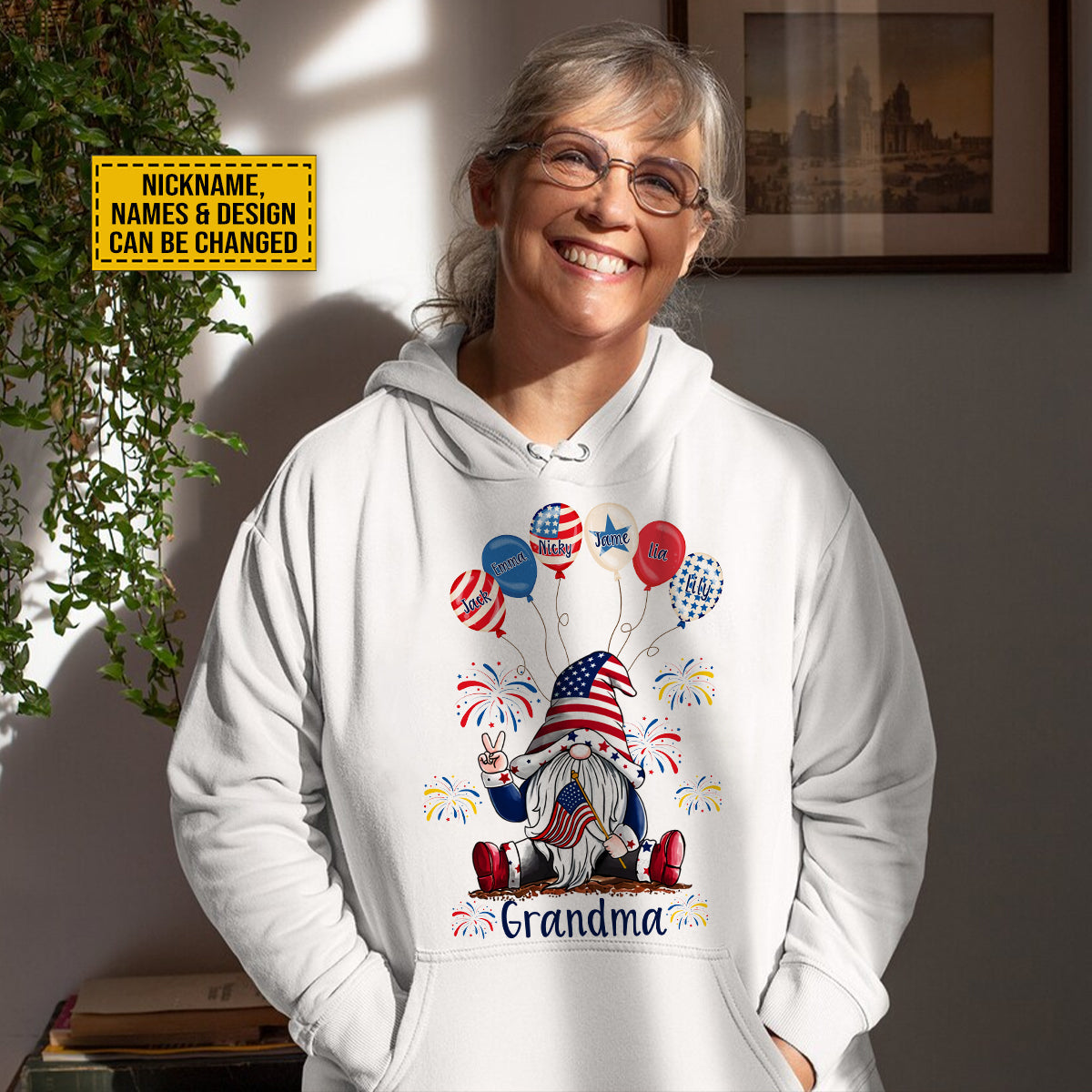 Teesdily | Grandkids Customized Name Grandma Shirt, American Grandma Tops, Mothers Day Gifts, Independence Day Gift For Mimi Unisex Tshirt Hoodie Sweatshirt Size S-5Xl / Mug 11-15Oz
