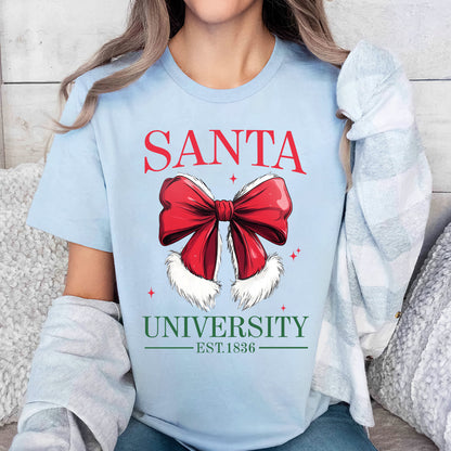 Teesdily | Retro Santa Bow University Est 1836 Shirt, Coquette Bow Christmas Sweatshirt, Social Club Santa Tee