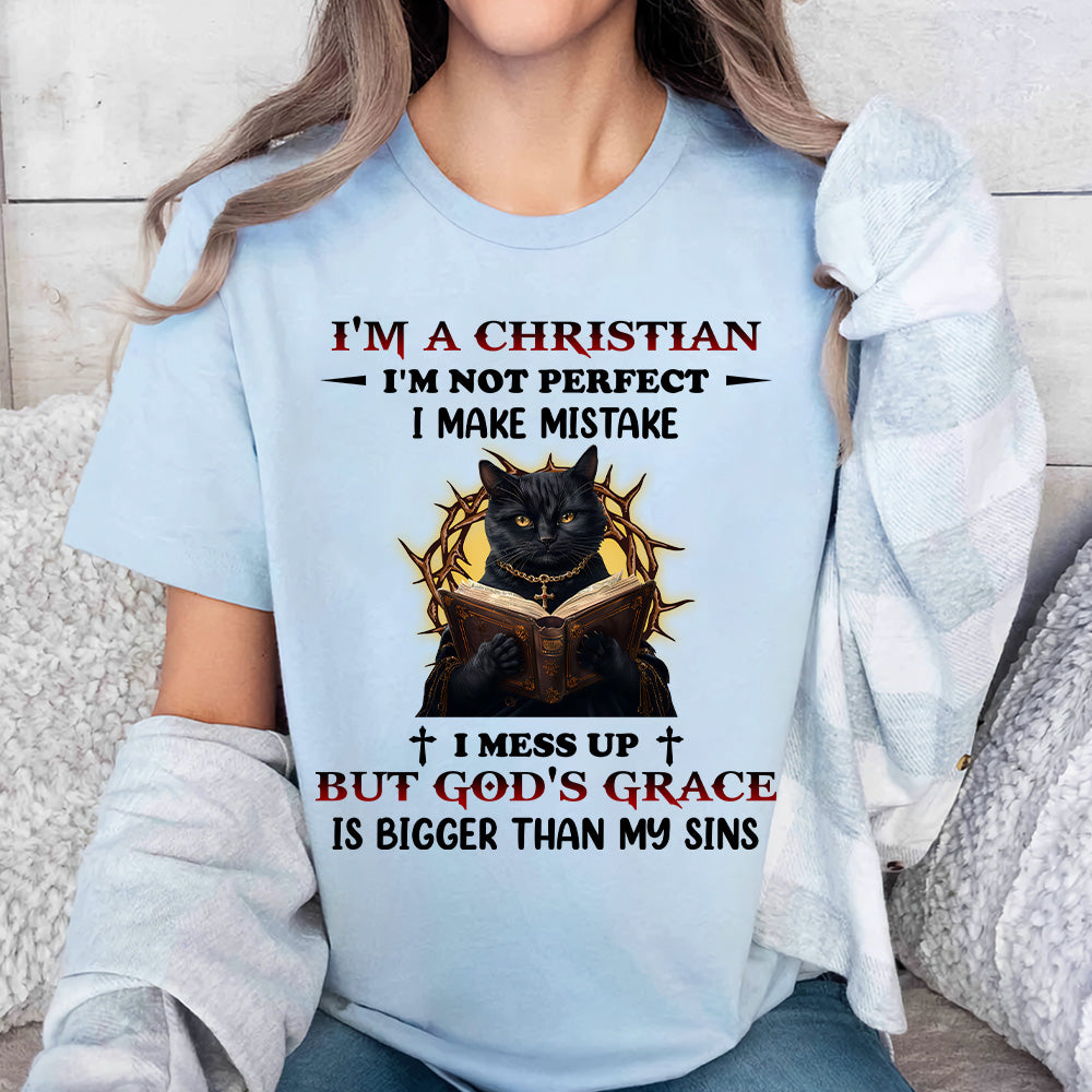 Teesdily | I'm A Christian Shirt, Black Cat Reading Bible Book Sweatshirt, Religious Basic Hoodie Mug, Jesus Lover Gifts