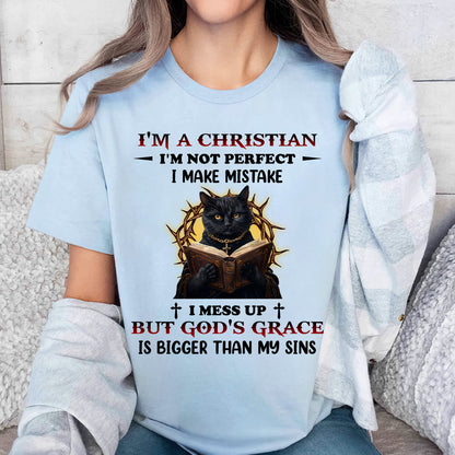 Teesdily | I'm A Christian Shirt, Black Cat Reading Bible Book Sweatshirt, Religious Basic Hoodie Mug, Jesus Lover Gifts