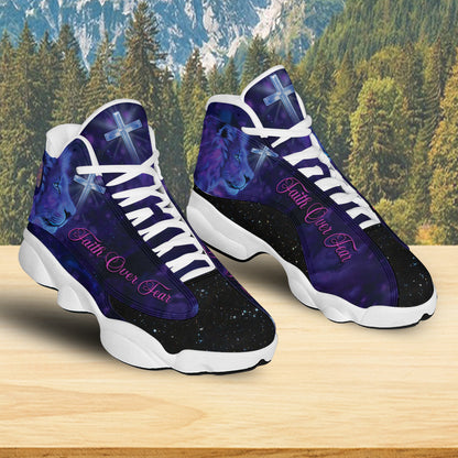 Teesdily | Jesus Lion Cross Basketball Shoes, Let Us Love One Another For Love Comes From God Running Shoes, Faith Religious Gift