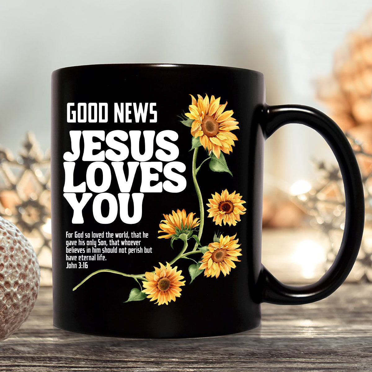 Teesdily | Jesus Sunflower Graphic Tee, Good News Jesus Loves You Sweatshirt Hoodie Mug, Jesus God Christian Crewneck, Christian Girl Women Gifts