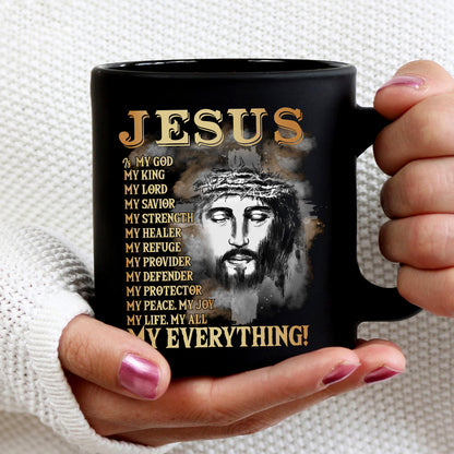 Teesdily | Jesus Portrait Graphic Shirt, Jesus My God My King My Everything Sweatshirt Hoodie Mug, Jesus Christian Short Sleeve Shirts, Religious Gifts