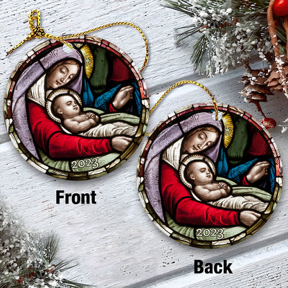 Teesdily | Mary And Jesus Christmas Interior Accessories For Auto Christian Rearview Mirror Charms God Believer Holy Gifts